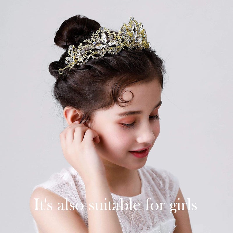 Exacoo Gold Tiara Wedding Tiaras and Crowns for Women,Rhinestone Queen Women Princess Crown Birthday Headbands Prom Bridal Party Halloween Costume Christmas Gifts - Image 4